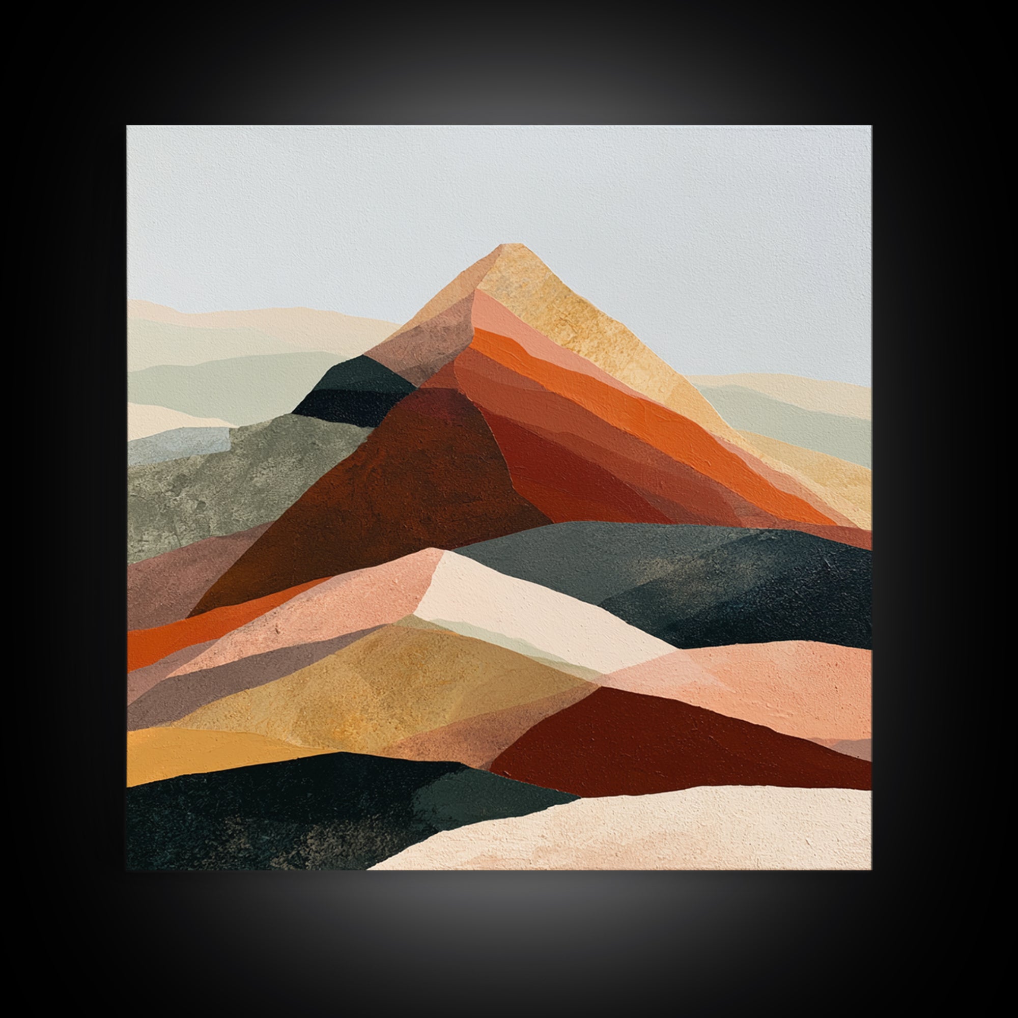 Mountain Landscape in Vibrating Color Bands Framed Canvas Print, Expressionist Art, Wall Art, Living Room Decor, Expression, EXP-1x1-93