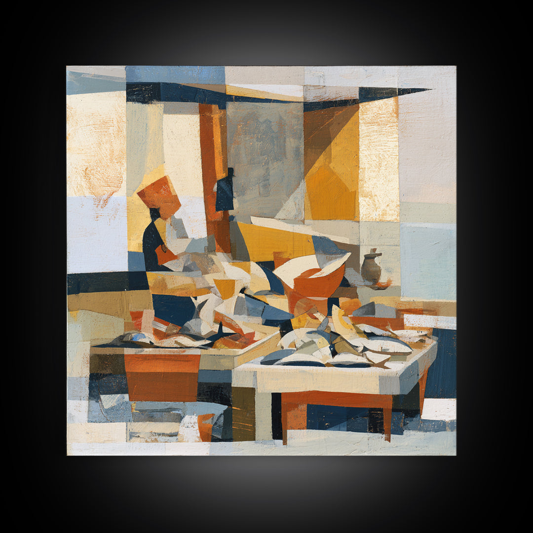 Fish Market Scene Canvas Print, Expressionist Art, Modern Decor, Living Room Decor, Abstract Art, Expression, Wall Decor, EXP-1x1-94