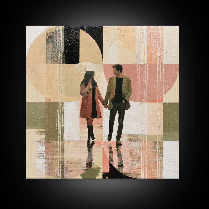 Couple Walking Through Rain Canvas Print, Expressionist Art, Fine Art Print, Living Room Decor, Fine Art, Expression, EXP-1x1-95
