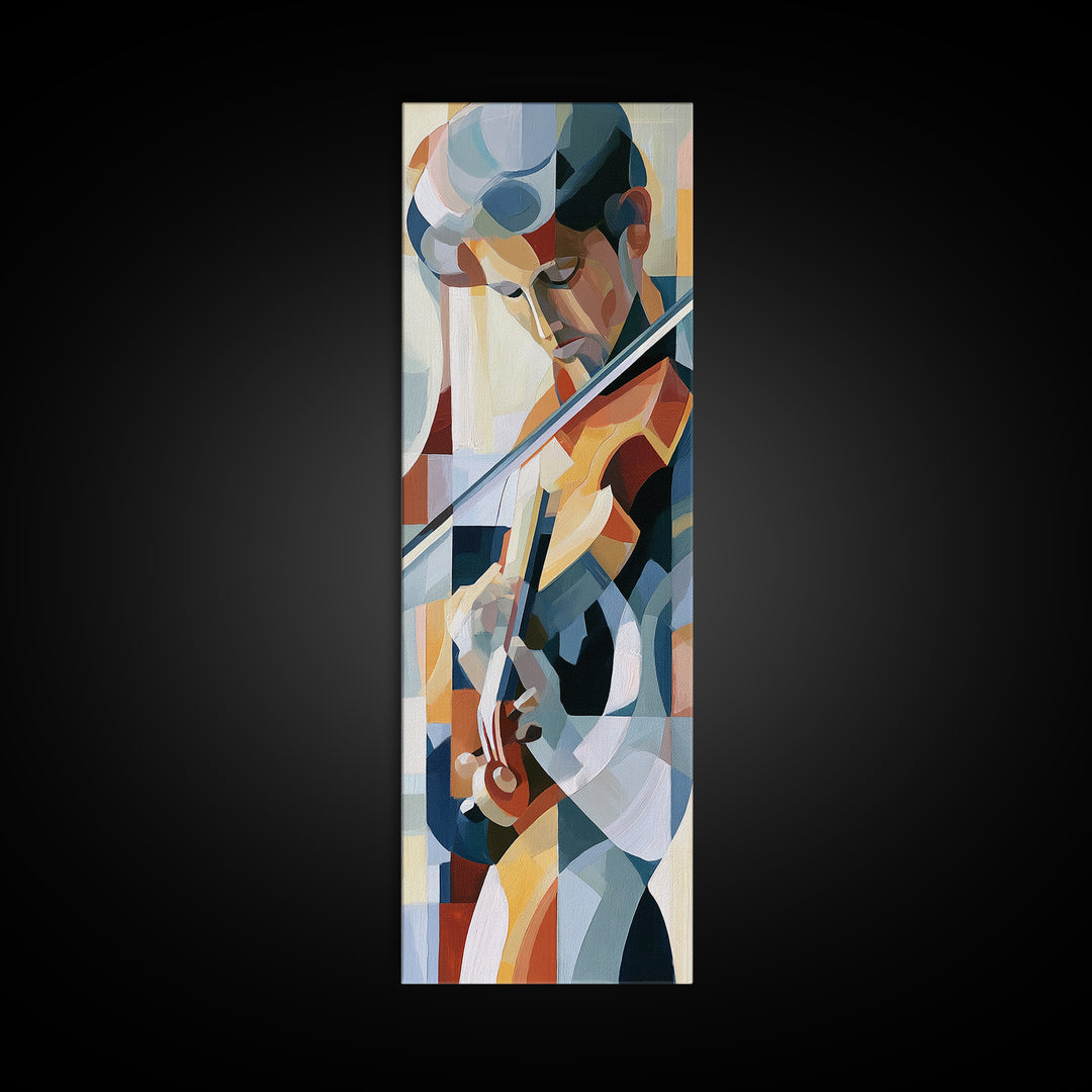 Violinist Painted in Electric Brush Marks Canvas Print, Expressionist Art, Colorful Wall Art, Living Room Decor, Expression, EXP-1x3-1