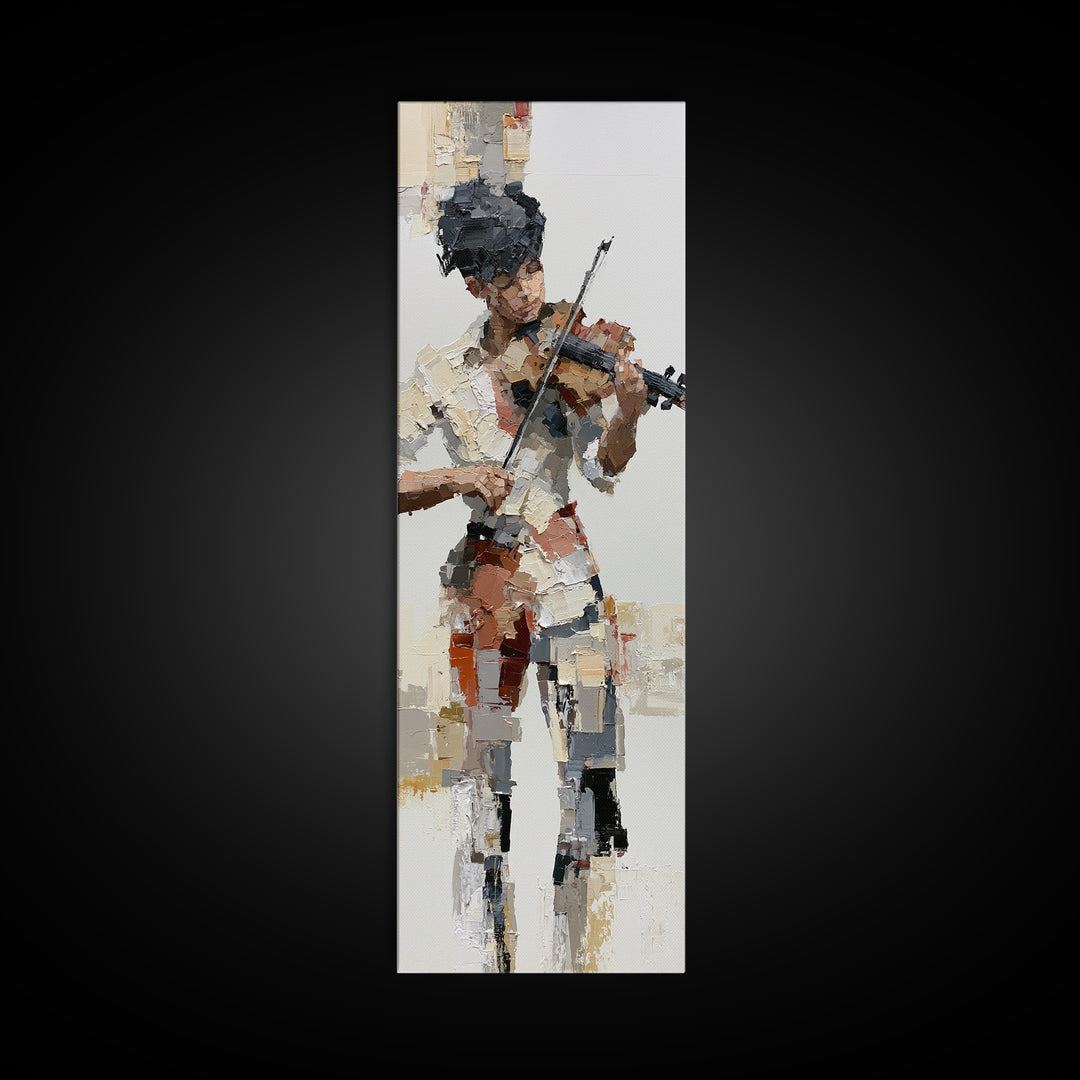 Violinist Painted in Electric Brush Marks Canvas Print, Expressionist Art, Digital Wall Art, Living Room Decor, Expression, EXP-1x3-25