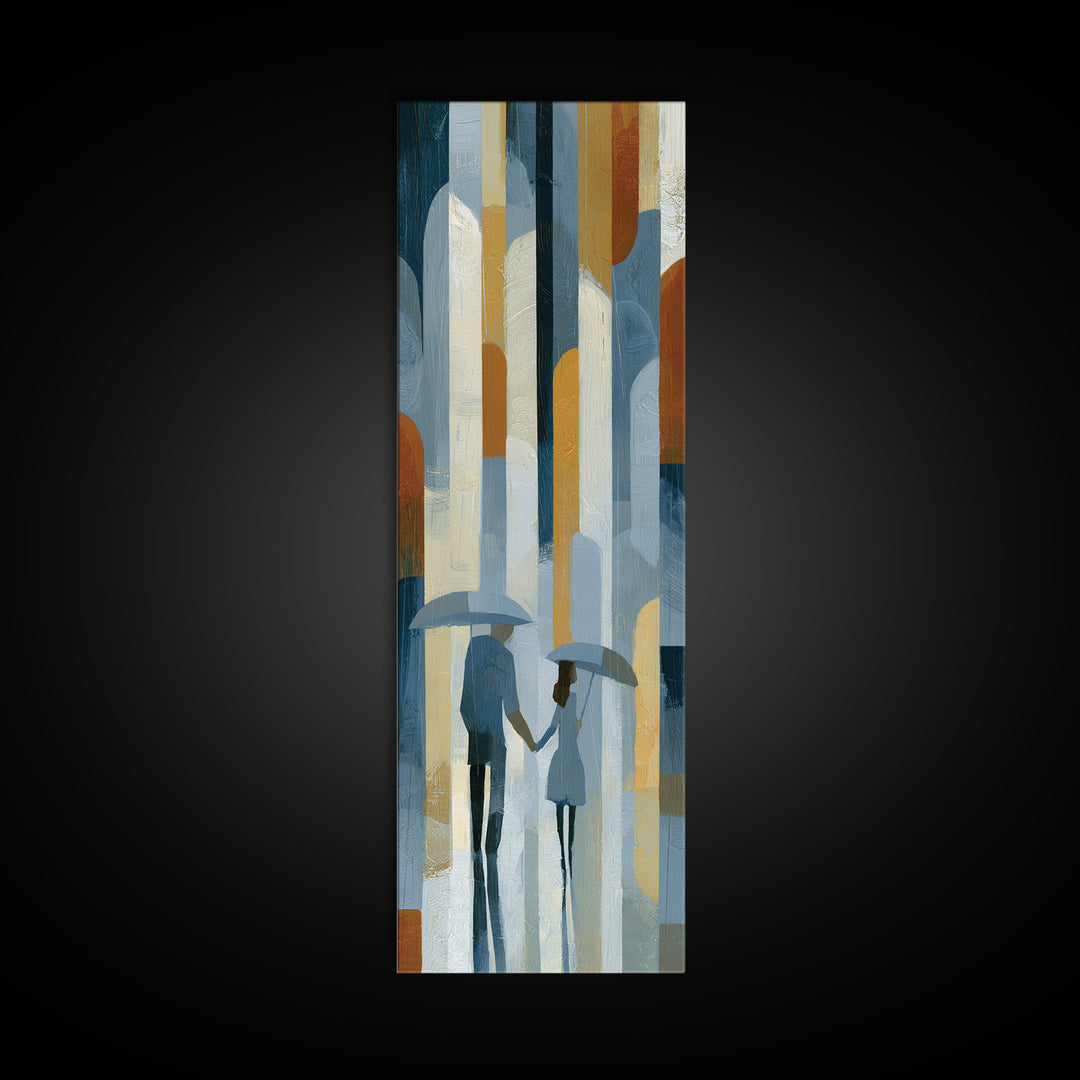 Couple Walking Through Rain Canvas Print, Expressionist Art, Large Wall Art, Living Room Decor, Fine Art, Expression, EXP-1x3-35