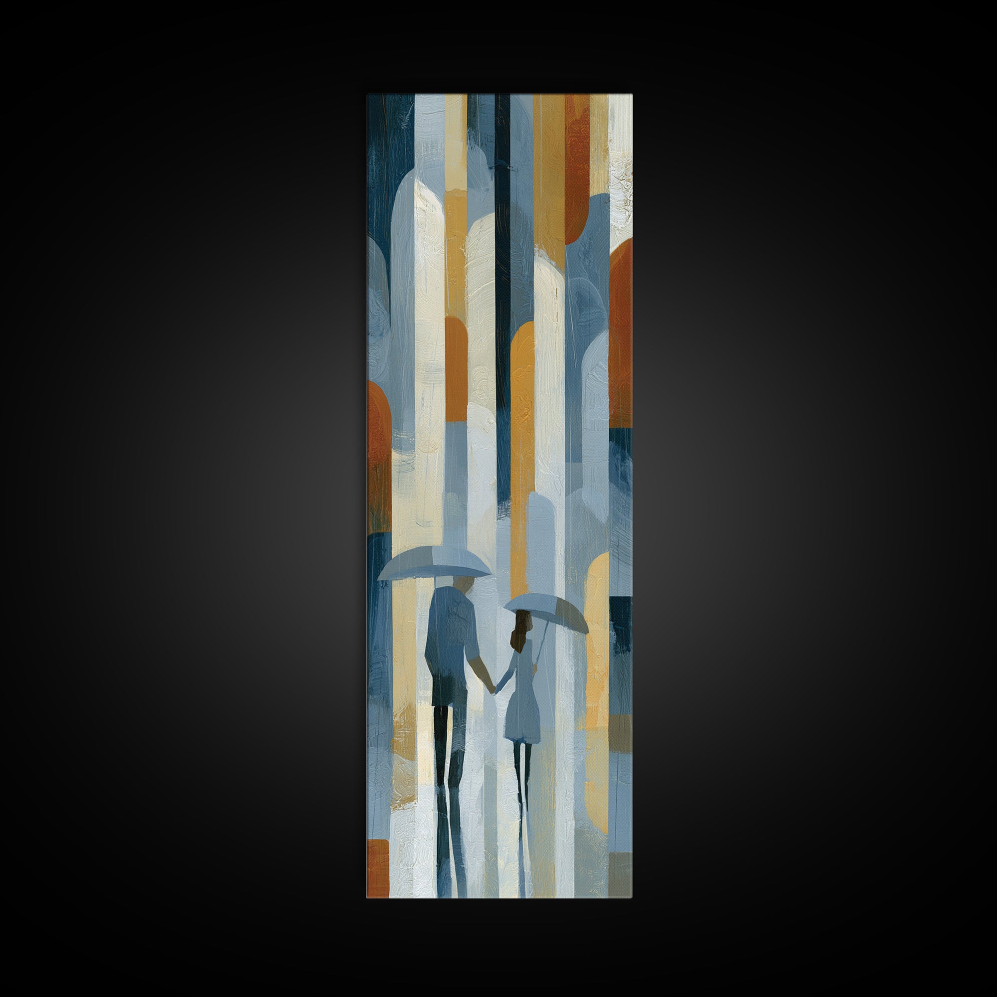 Couple Walking Through Rain Canvas Print, Expressionist Art, Large Wall Art, Living Room Decor, Fine Art, Expression, EXP-1x3-35