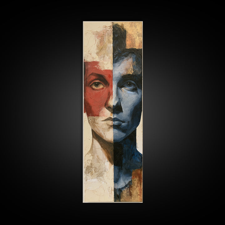 Emotional Portrait with Bold Red and Blue Canvas Print, Expressionist Art, Gallery Decor, Living Room Decor, Expression, EXP-1x3-38