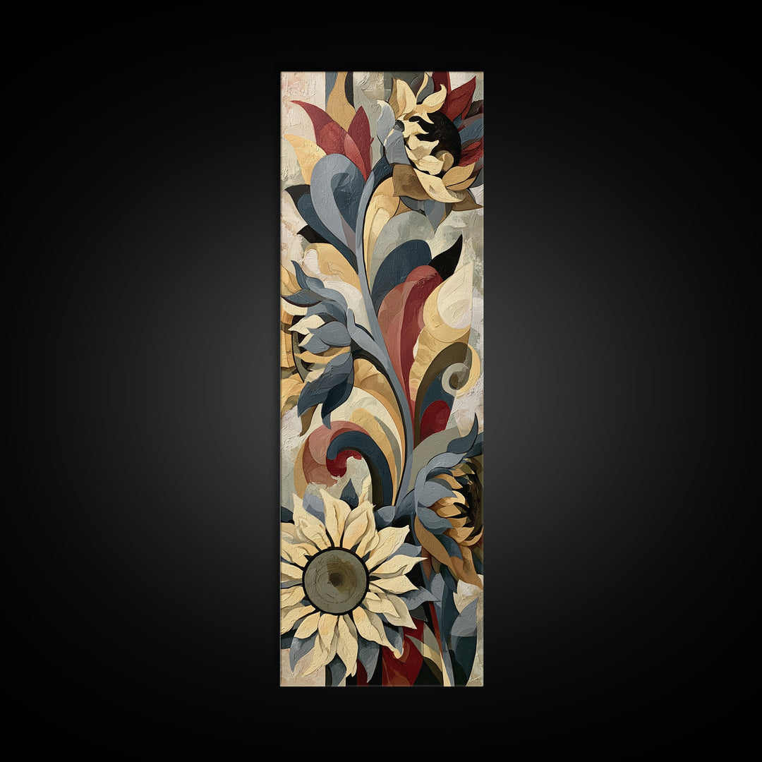 Sunflowers Twisting in Intense Painted Energy Canvas Print, Expressionist Art, Living Room Decor, Expression, EXP-1x3-44