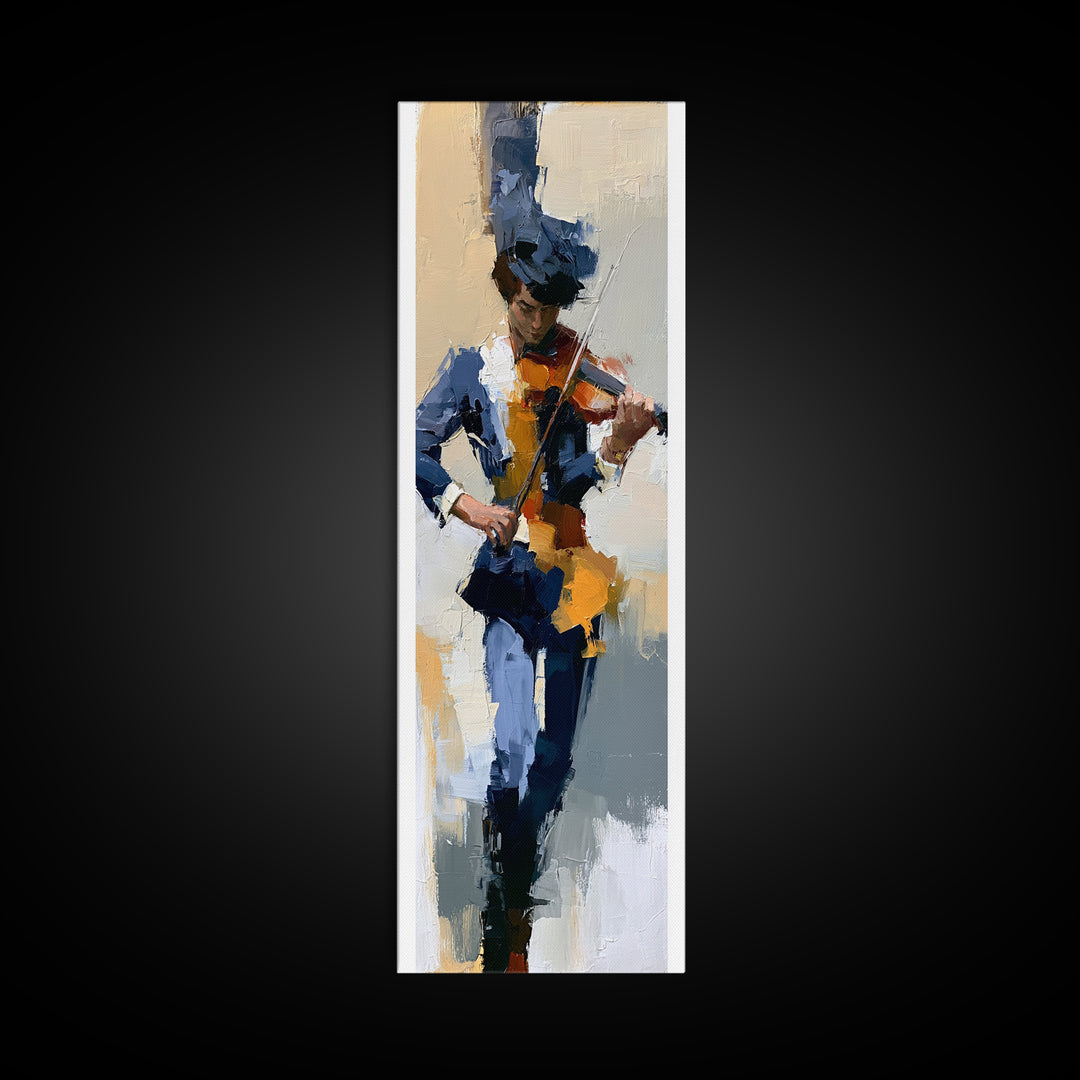 Violinist Painted in Electric Brush Marks Canvas Print, Expressionist Art, Abstract Art, Living Room Decor, Expression, EXP-1x3-73