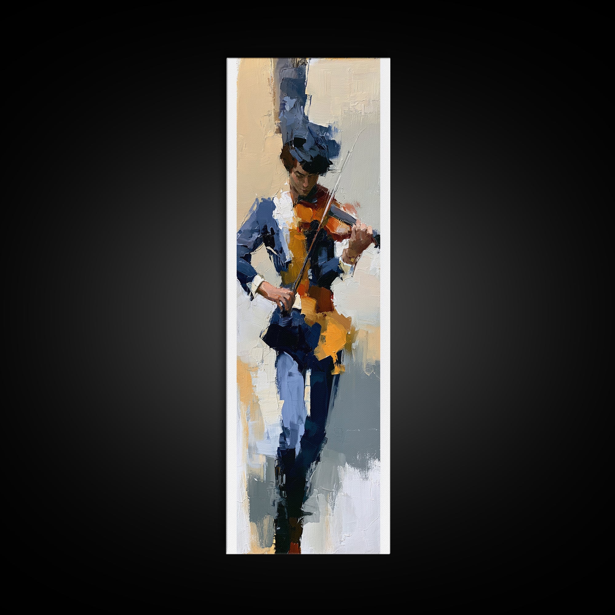 Violinist Painted in Electric Brush Marks Canvas Print, Expressionist Art, Abstract Art, Living Room Decor, Expression, EXP-1x3-73