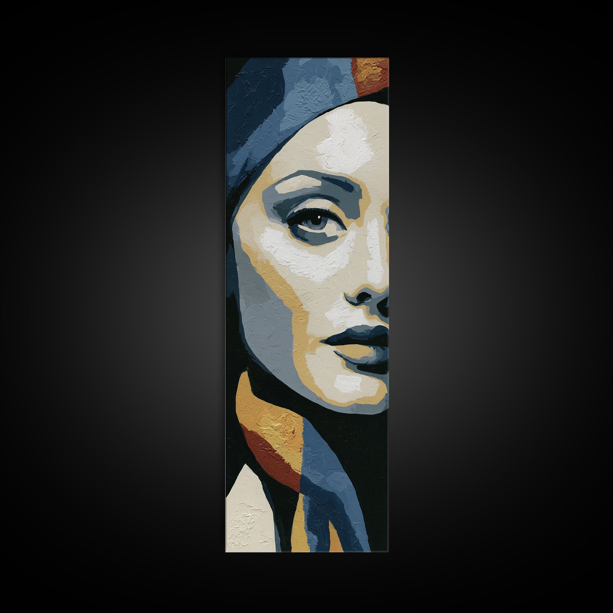 Woman in Blue with Dramatic Expressive Eyes Canvas Print, Expressionist Art, Modern Wall Art, Living Room Decor, Expression, EXP-1x3-76
