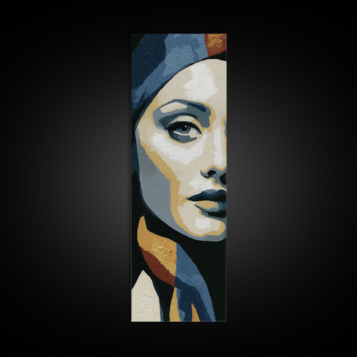 Woman in Blue with Dramatic Expressive Eyes Canvas Print, Expressionist Art, Modern Wall Art, Living Room Decor, Expression, EXP-1x3-76