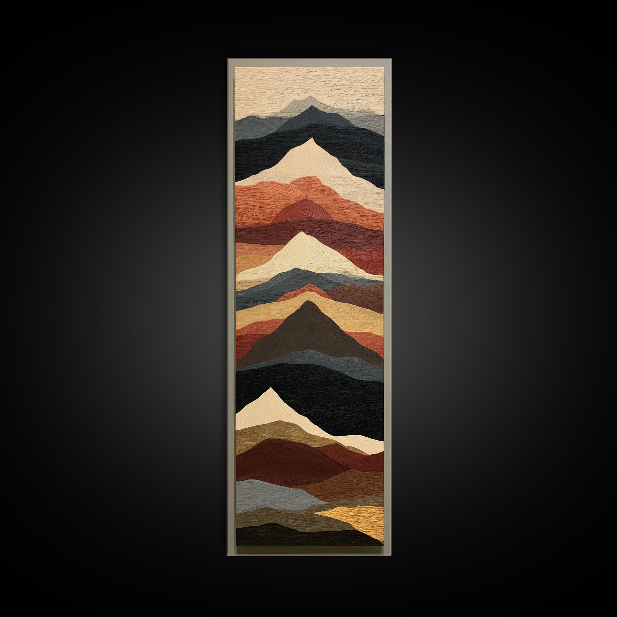 Mountain Landscape in Vibrating Color Bands Canvas Print, Expressionist Art, Unique Wall Art, Living Room Decor, Expression, EXP-1x3-81