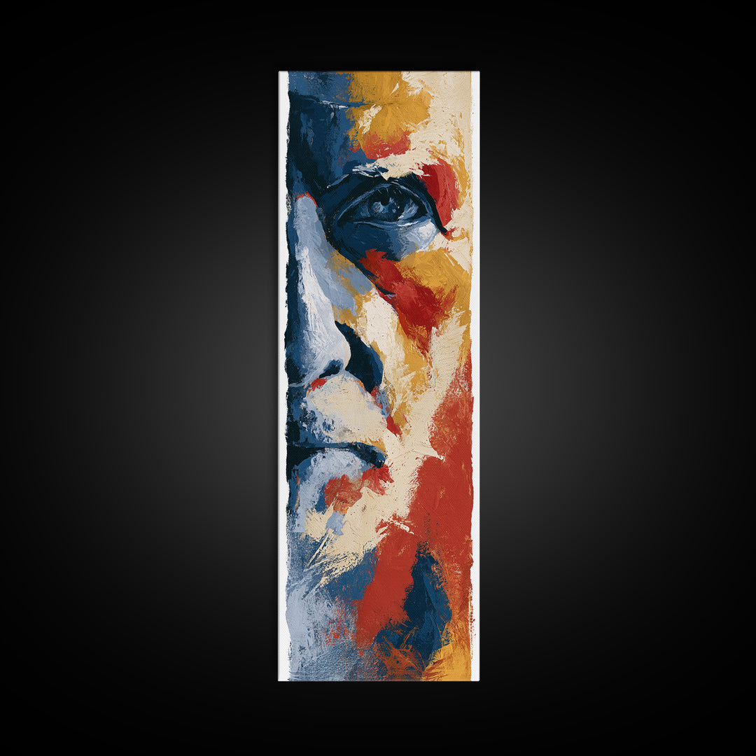 Emotional Portrait with Bold Red and Blue Canvas Print, Expressionist Art, Contemporary Art, Living Room Decor, Expression, EXP-1x3-86