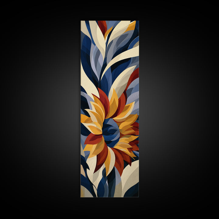 Sunflowers Twisting in Intense Painted Energy Canvas Print, Expressionist Art, Blue Wall Art, Living Room Decor, Expression, EXP-1x3-92