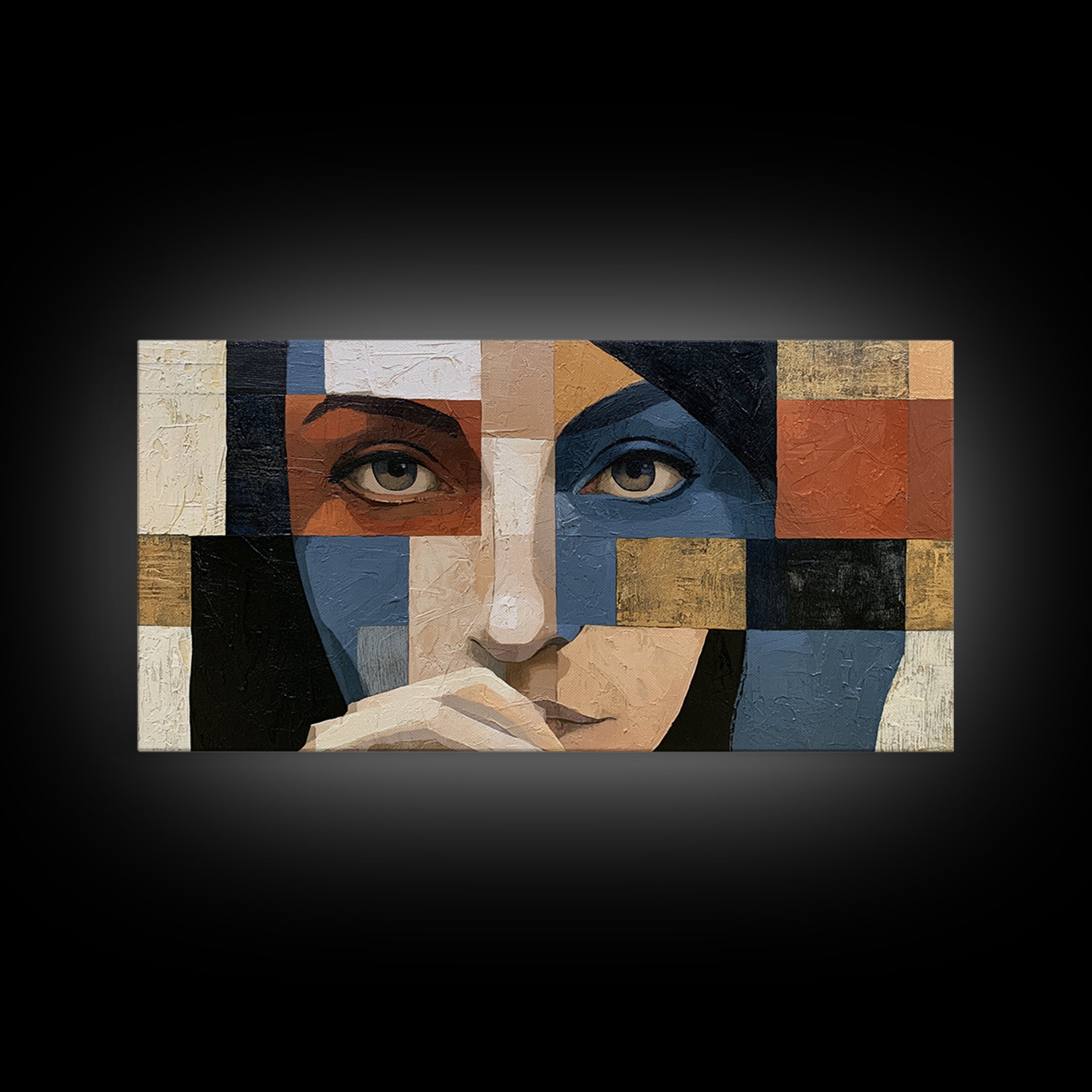 Woman in Blue with Dramatic Expressive Eyes Canvas Print, Expressionist Art, Room Decor, Living Room Decor, Expression, EXP-2x1-12