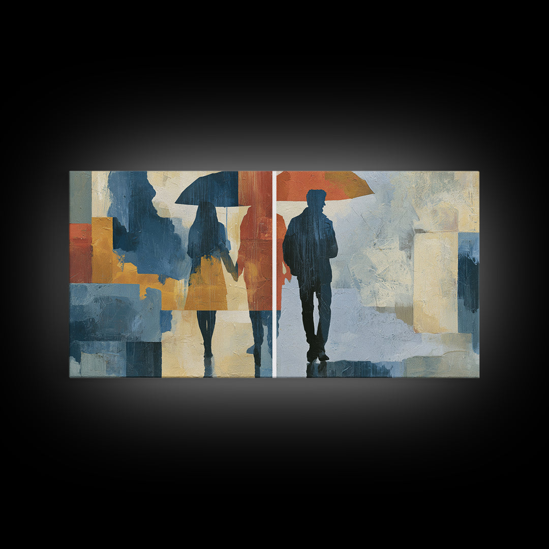 Couple Walking Through Rain Framed Canvas Print, Expressionist Art, Downloadable Prints, Living Room Decor, Expression, EXP-2x1-19