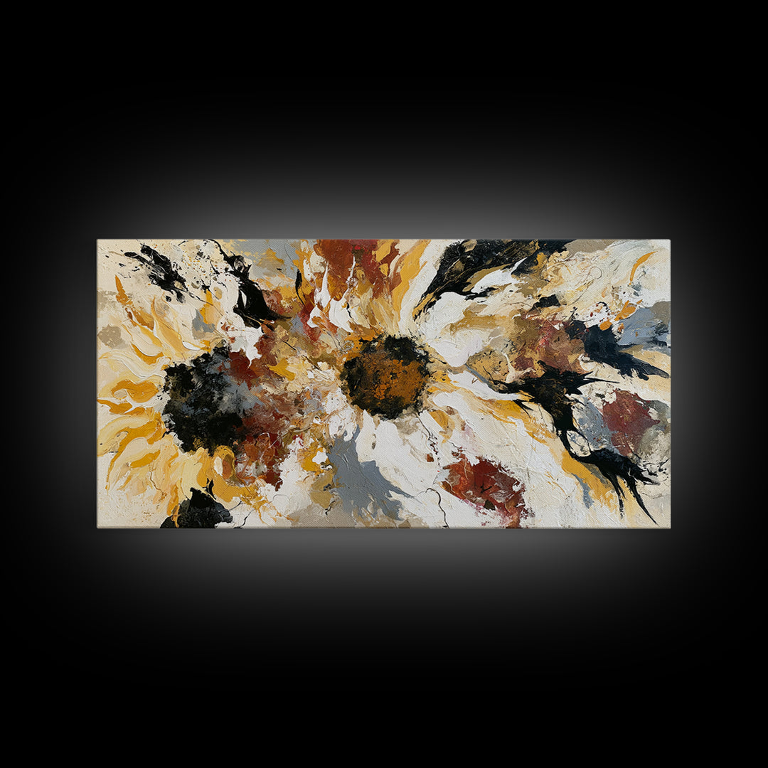Sunflowers Twisting in Intense Painted Energy Canvas Print, Expressionist Art, Contemporary Art, Living Room Decor, Expression, EXP-2x1-28