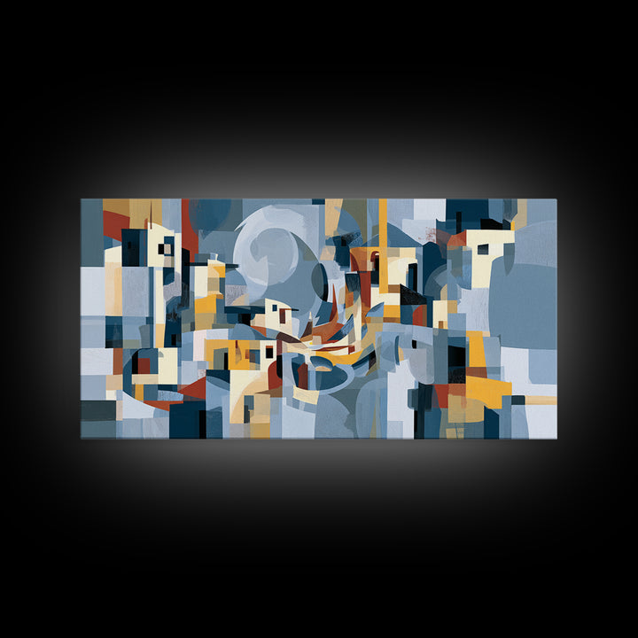 Moonlit Village with Swirling Unnatural Color Canvas Print, Expressionist Art, Wall Art, Living Room Decor, Oil Painting, EXP-2x1-32