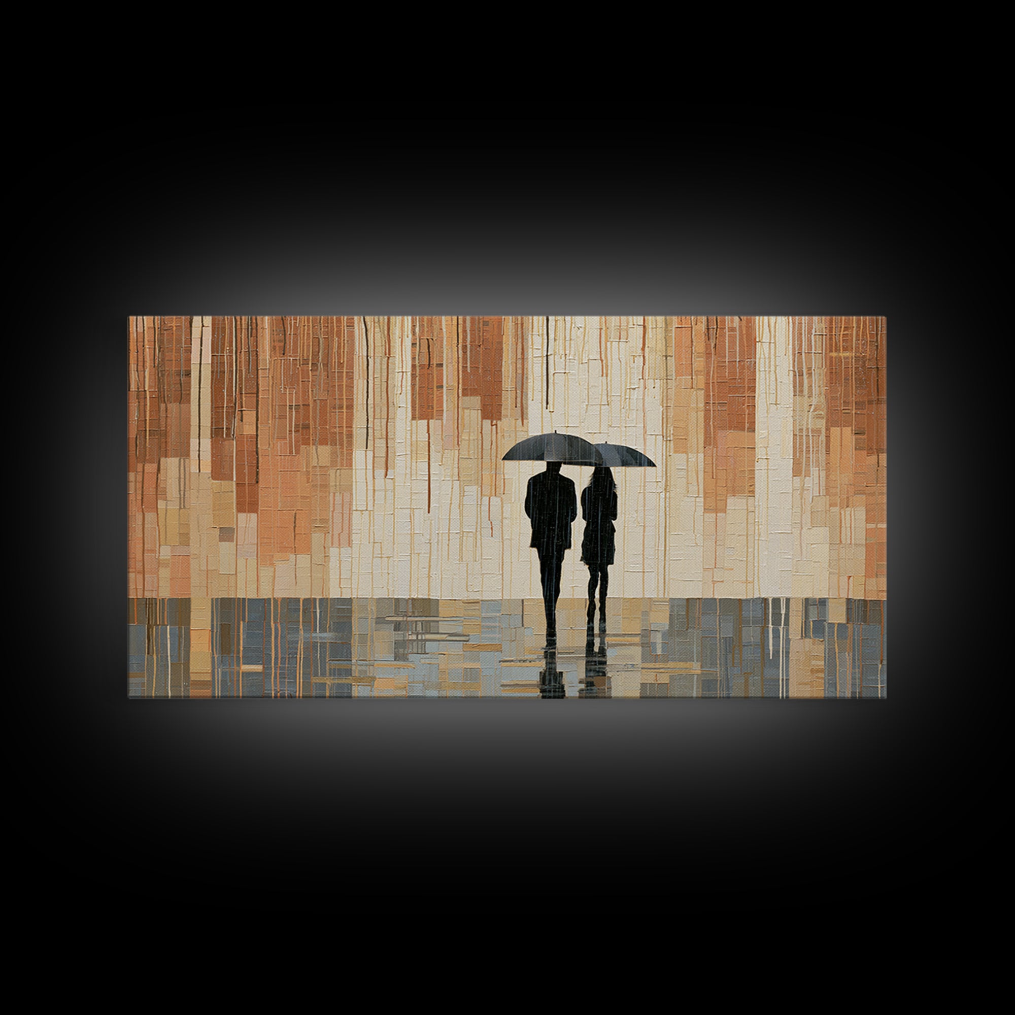 Couple Walking Through Rain Framed Canvas Print, Expressionist Art, Printable Wall Art, Living Room Decor, Fine Art, Expression, EXP-2x1-43