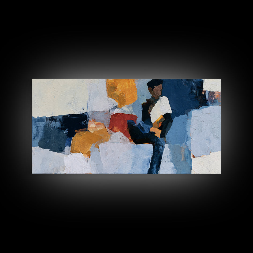 Seated Figure with Raw Gestural Outlines Framed Canvas Print, Expressionist Art, Living Room Decor, Fine Art, Expression, EXP-2x1-51