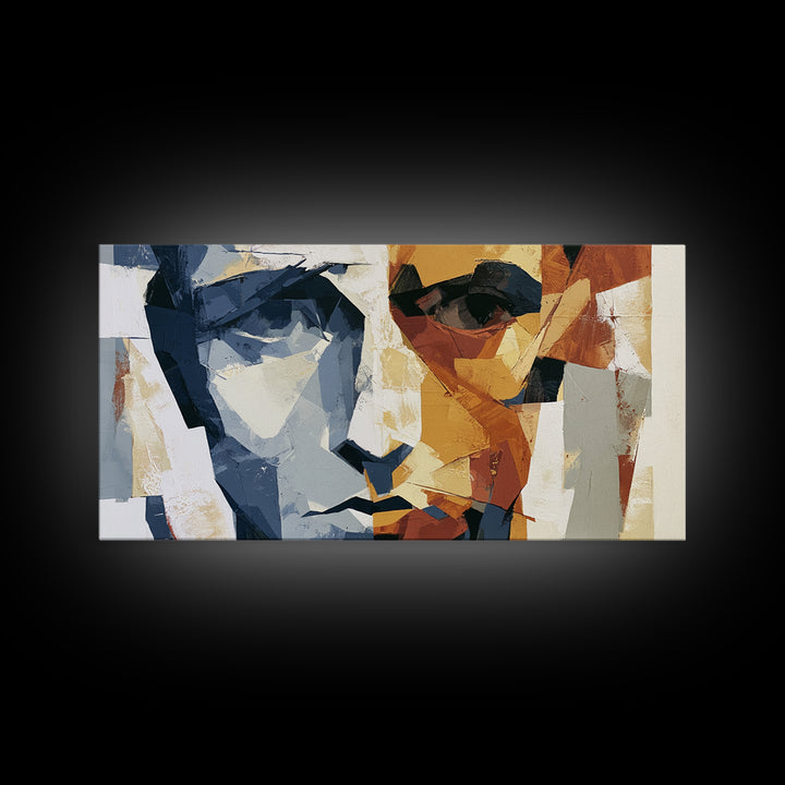 Abstract Face Split by Contrasting Emotions Canvas Print, Expressionist Art, Digital Prints, Living Room Decor, Expression, EXP-2x1-7