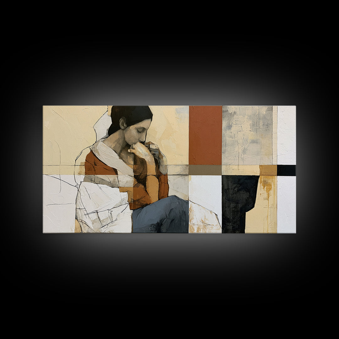 Seated Figure with Raw Gestural Outlines Framed Canvas Print, Expressionist Art, Room Decor, Living Room Decor, Oil Painting, EXP-2x1-75