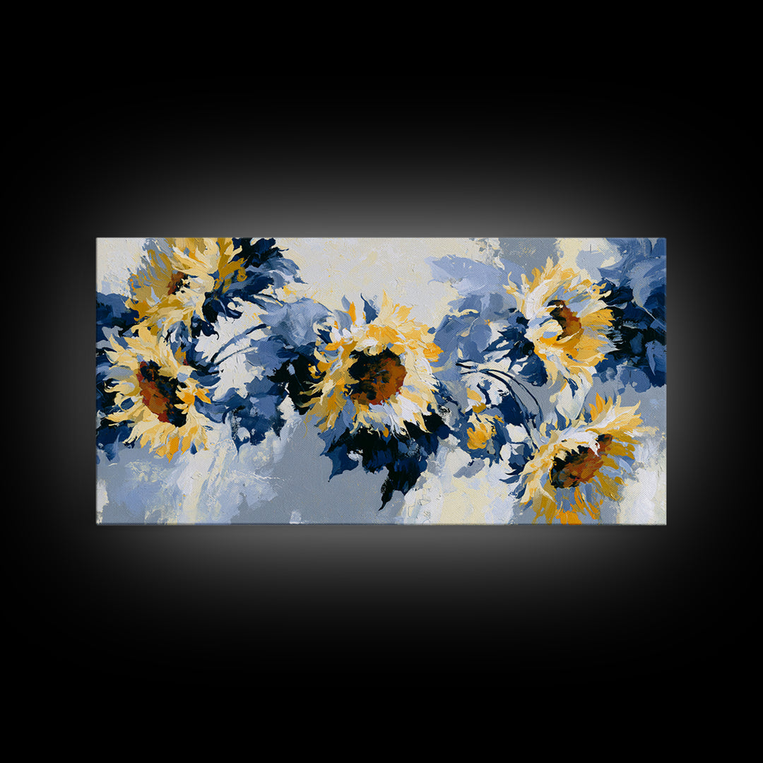 Sunflowers Twisting in Intense Painted Energy Canvas Print, Expressionist Art, Abstract Wall Art, Living Room Decor, Expression, EXP-2x1-76