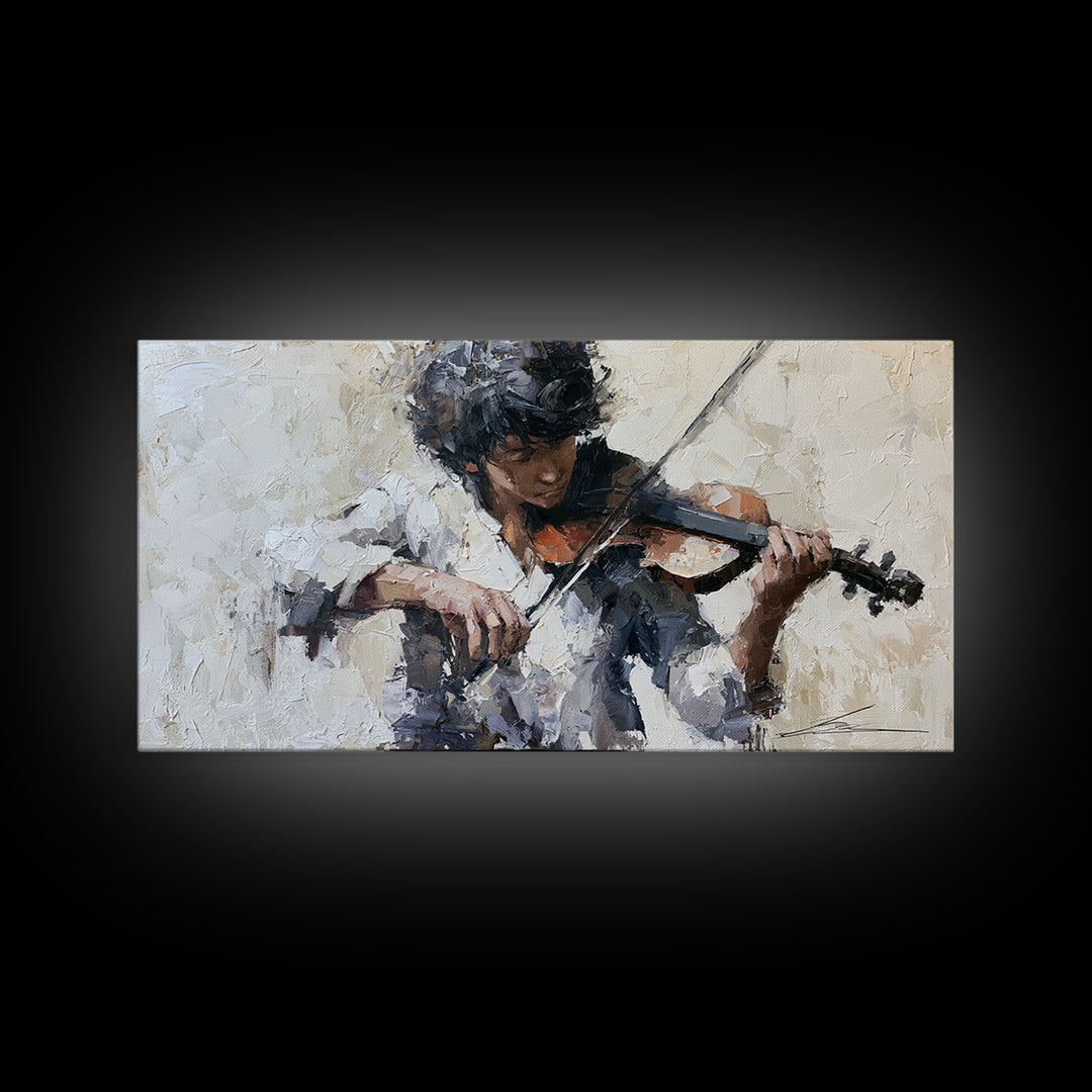 Violinist Painted in Electric Brush Marks Framed Canvas Print, Expressionist Art, Living Room Decor, Watercolor Art, Expression, EXP-2x1-81