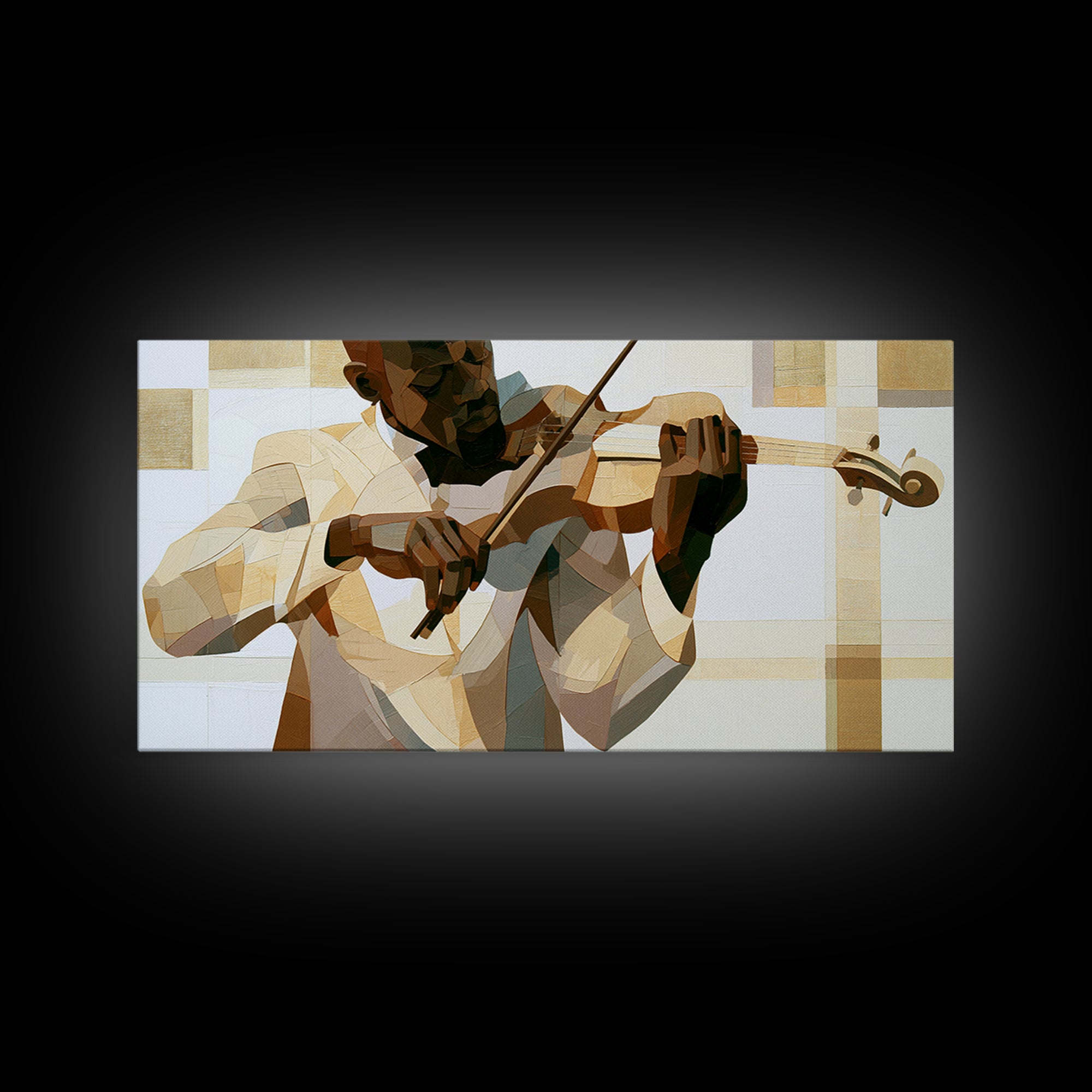 Violinist Painted in Electric Brush Marks Framed Canvas Print, Expressionist Art, Painting, Living Room Decor, Expression, EXP-2x1-9