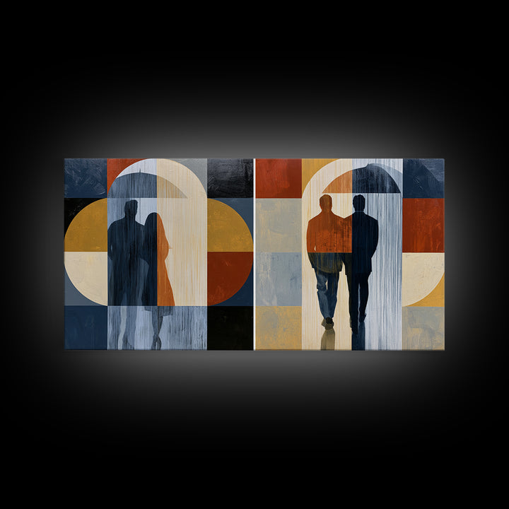 Couple Walking Through Rain Framed Canvas Print, Expressionist Art, Large Wall Art, Living Room Decor, Fine Art, Expression, EXP-2x1-91
