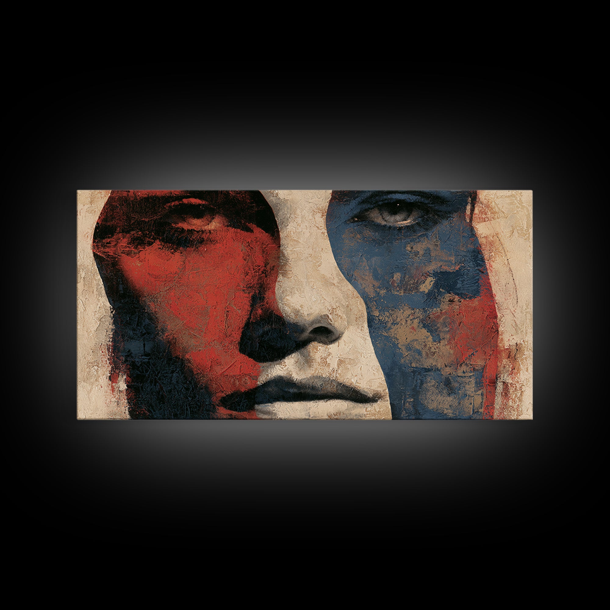 Emotional Portrait with Bold Red and Blue Canvas Print, Expressionist Art, Printable Wall Art, Living Room Decor, Expression, EXP-2x1-94