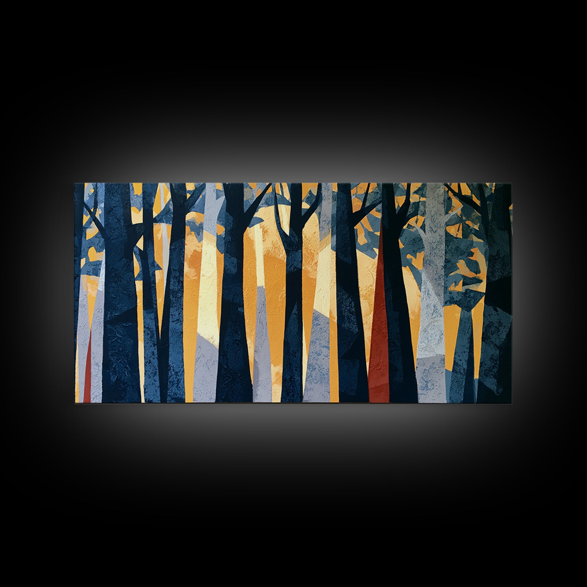 Dark Forest with Angular Trees and Yellow Canvas Print, Expressionist Art, Original Painting, Living Room Decor, Expression, EXP-2x1-98
