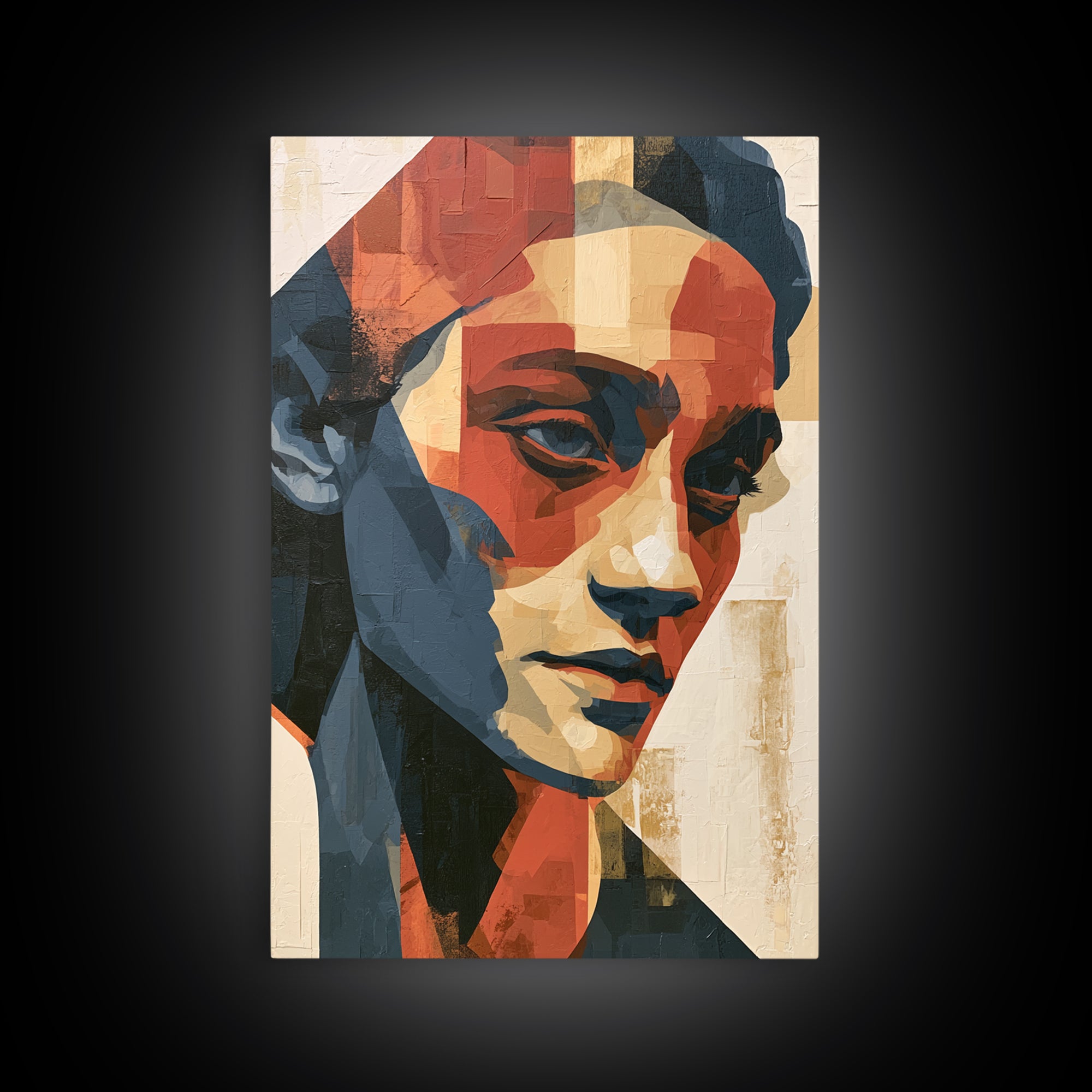 Emotional Portrait with Bold Red and Blue Canvas Print, Expressionist Art, Contemporary Art, Living Room Decor, Expression, EXP-2x3-10