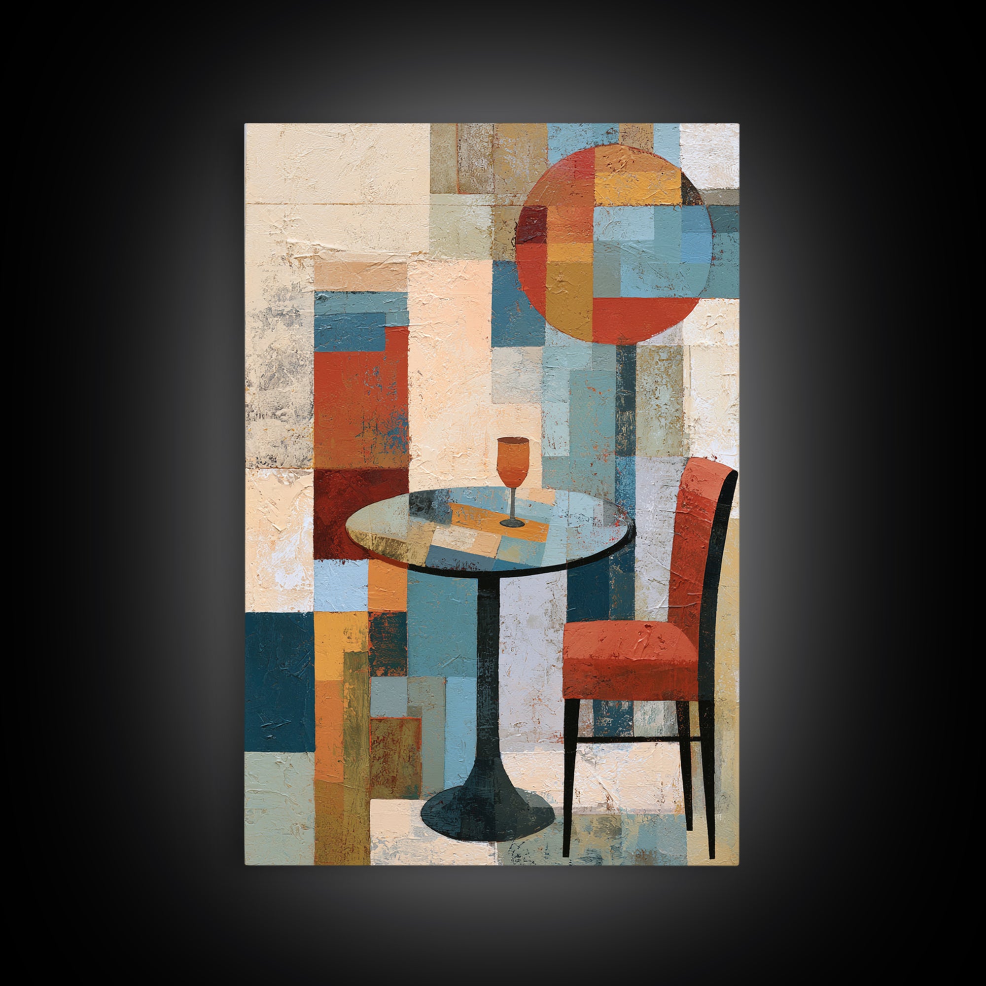 Lonely Caf Table Framed Canvas Print, Expressionist Art, Large Wall Art, Living Room Decor, Expression, Abstract Painting, EXP-2x3-13