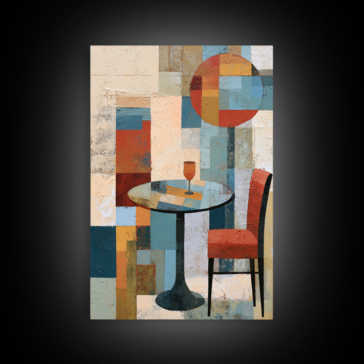 Lonely Caf Table Framed Canvas Print, Expressionist Art, Large Wall Art, Living Room Decor, Expression, Abstract Painting, EXP-2x3-13