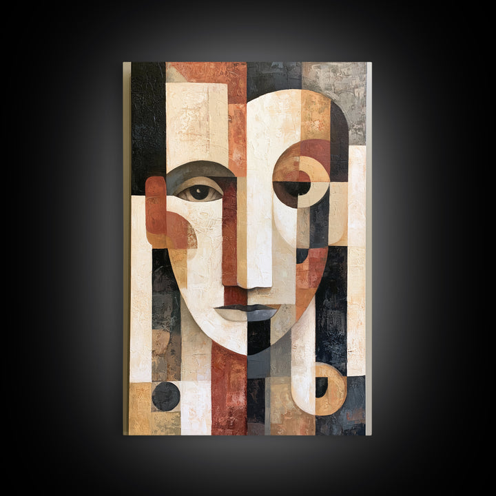 Abstract Face Split by Contrasting Emotions Canvas Print, Expressionist Art, Contemporary Art, Living Room Decor, Expression, EXP-2x3-19