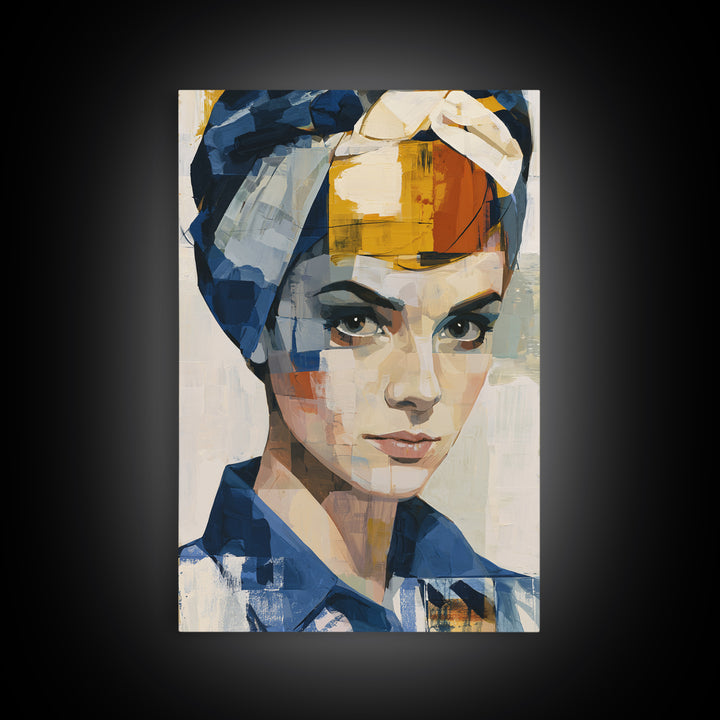 Woman in Blue with Dramatic Expressive Eyes Framed Canvas Print, Expressionist Art, Home Decor, Living Room Decor, Expression, EXP-2x3-48