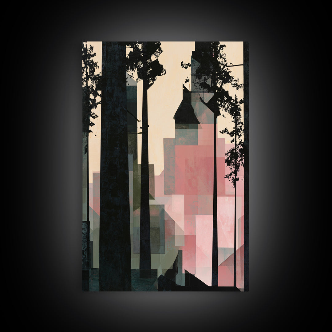 Dark Forest with Angular Trees and Yellow Canvas Print, Expressionist Art, Original Art, Living Room Decor, Expression, EXP-2x3-62