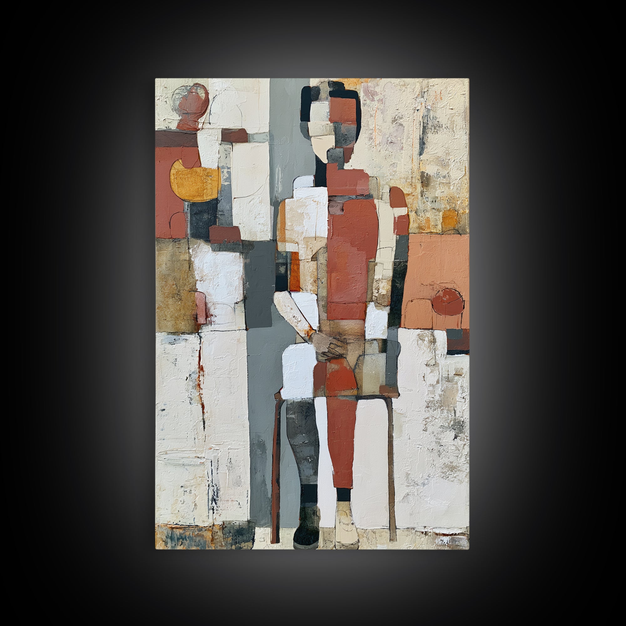 Seated Figure with Raw Gestural Outlines Framed Canvas Print, Expressionist Art, Living Room Decor, Fine Art, Expression, EXP-2x3-63