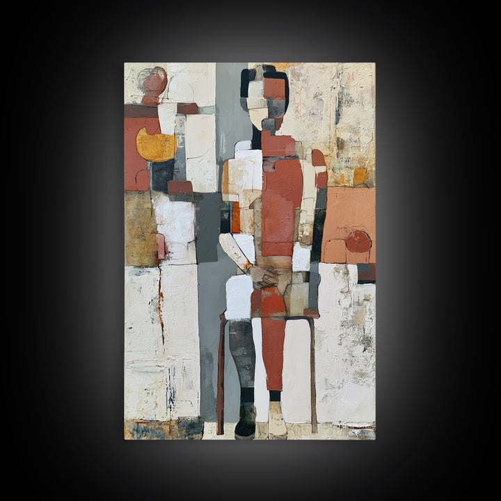 Seated Figure with Raw Gestural Outlines Framed Canvas Print, Expressionist Art, Living Room Decor, Fine Art, Expression, EXP-2x3-63