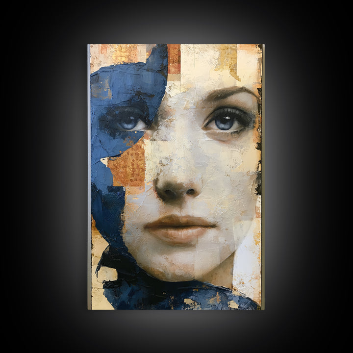 Woman in Blue with Dramatic Expressive Eyes Canvas Print, Expressionist Art, Digital Art, Living Room Decor, Expression, EXP-2x3-72