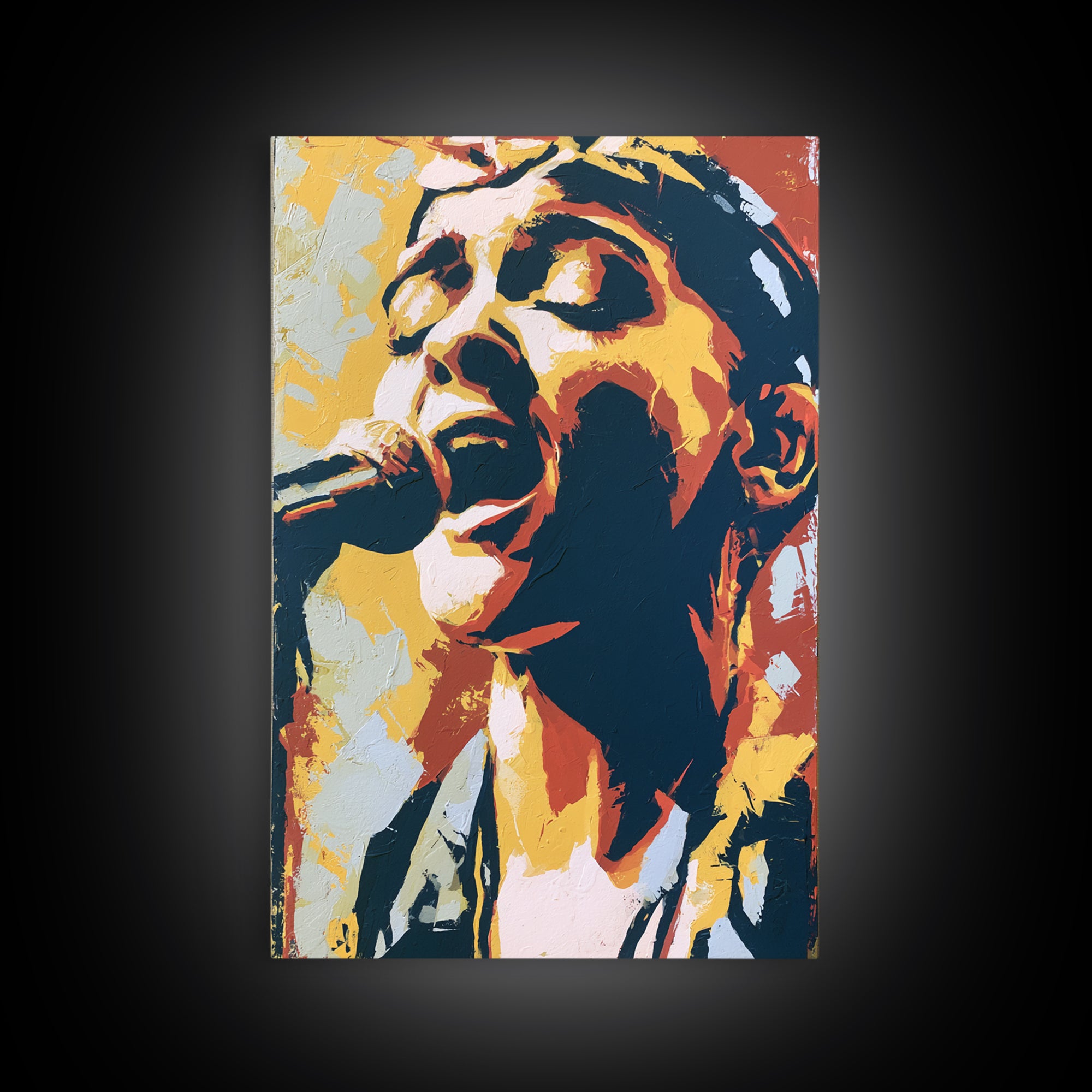 Portrait of a Singer Framed Canvas Print, Expressionist Art, Blue Wall Art, Living Room Decor, Expression, Luxury Decor, EXP-2x3-76
