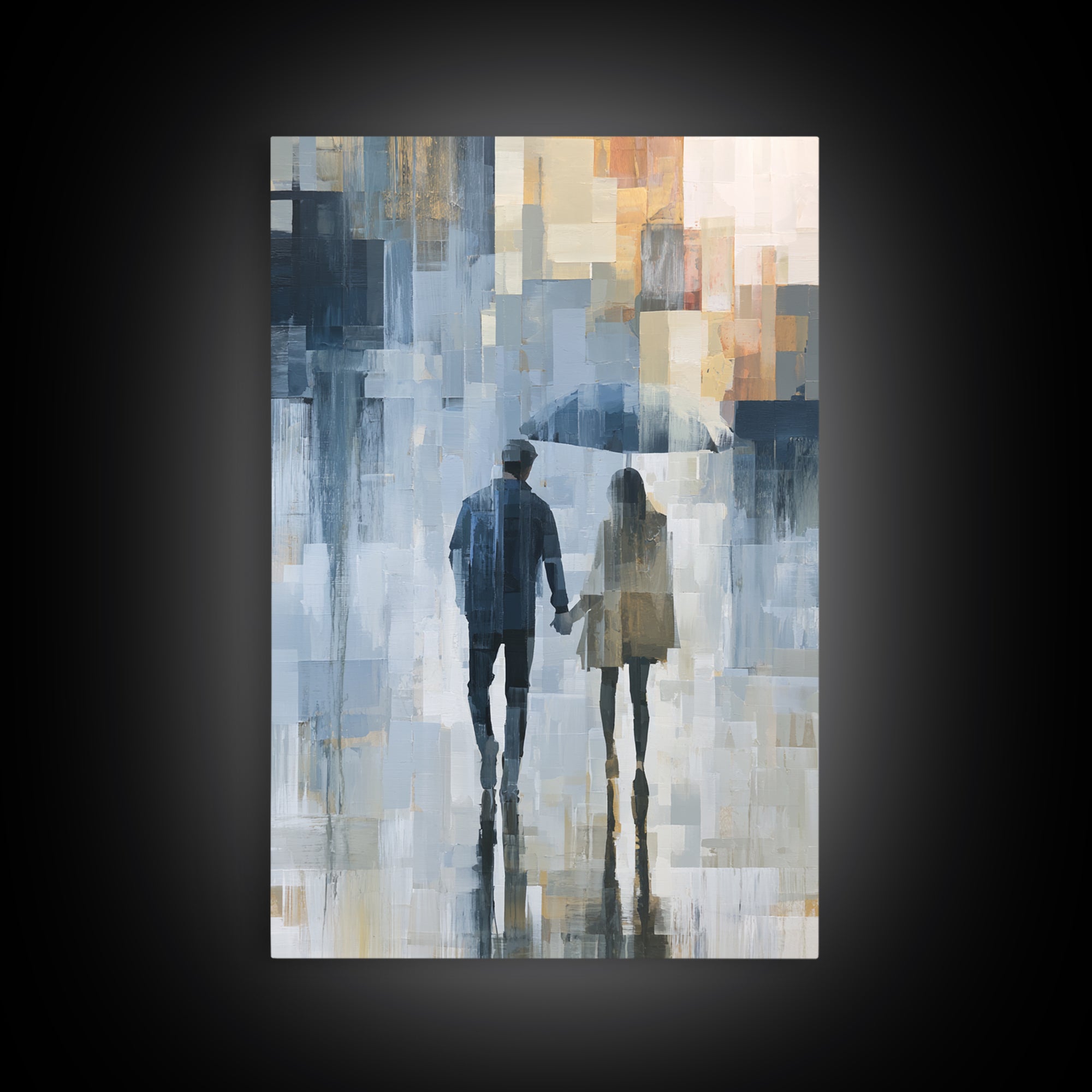 Couple Walking Through Rain Canvas Print, Expressionist Art, Canvas Art, Living Room Decor, Expression, Moody Wall Art, EXP-2x3-79