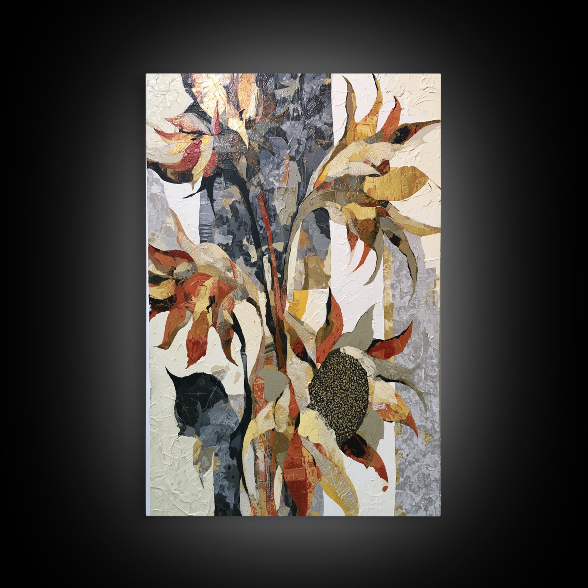 Sunflowers Twisting in Intense Painted Energy Canvas Print, Expressionist Art, Abstract Wall Art, Living Room Decor, Expression, EXP-2x3-88