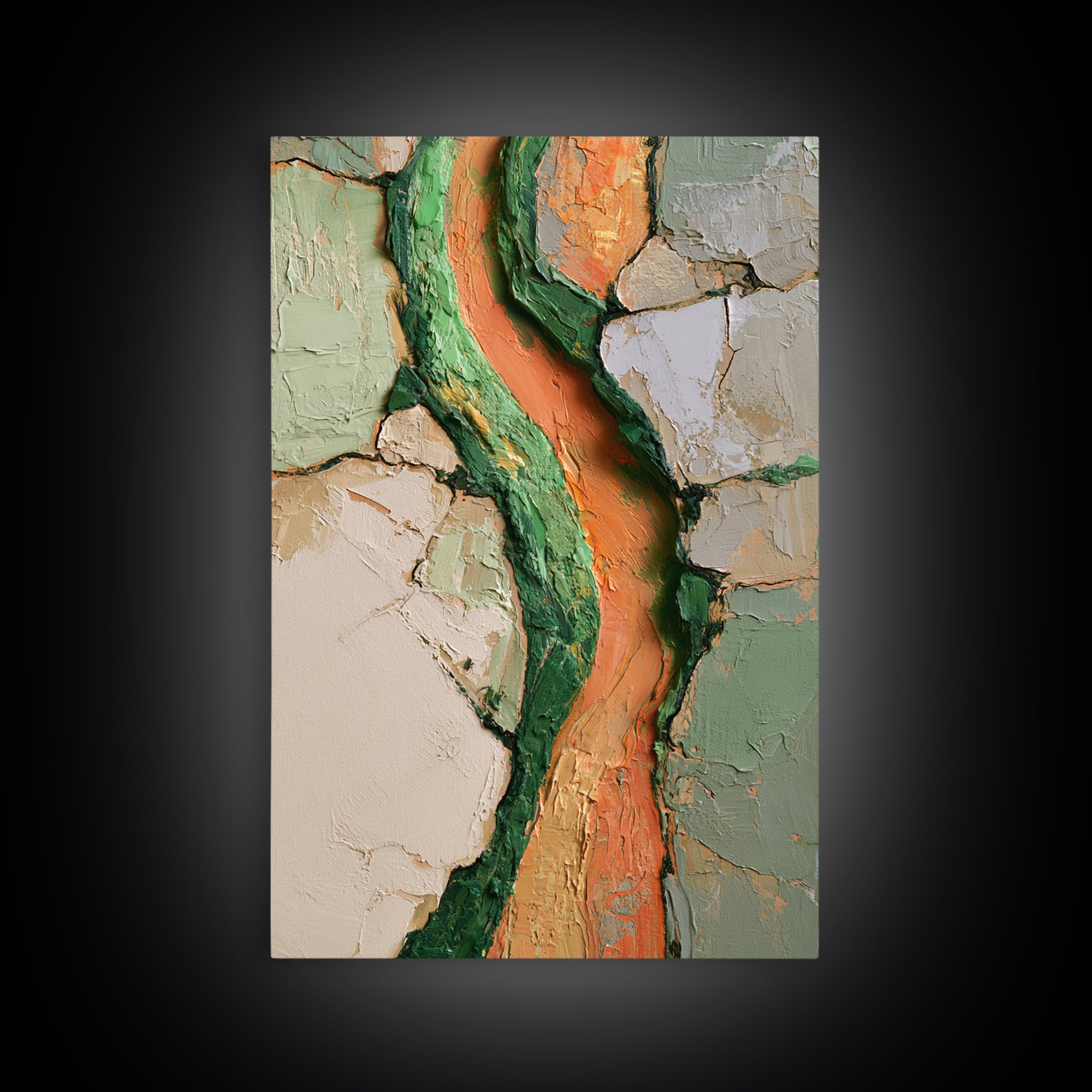 Garden Path with Thick Green and Orange Canvas Print, Expressionist Art, Canvas Art, Living Room Decor, Expression, EXP-2x3-94