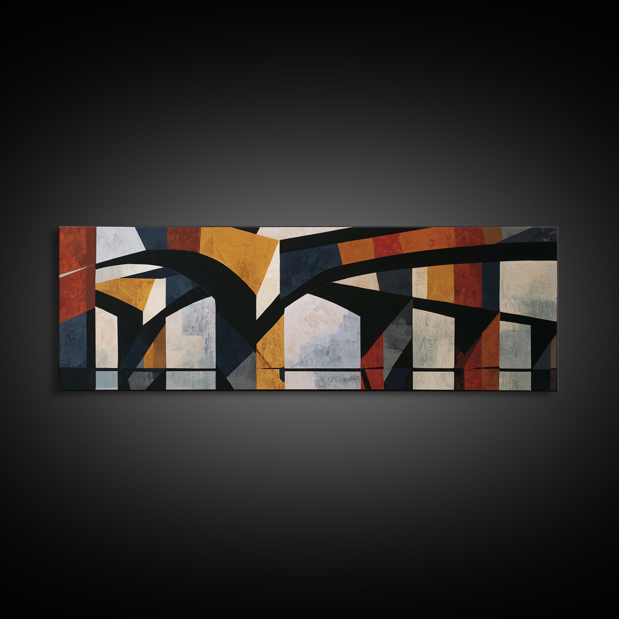 Urban Bridge with Heavy Black Contours Framed Canvas Print, Expressionist Art, Art Print, Living Room Decor, Expression, EXP-3x1-10