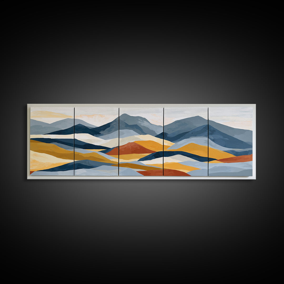 Mountain Landscape in Vibrating Color Bands Canvas Print, Expressionist Art, Boho Wall Art, Living Room Decor, Oil Painting, EXP-3x1-13