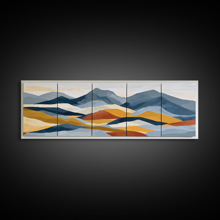 Mountain Landscape in Vibrating Color Bands Canvas Print, Expressionist Art, Boho Wall Art, Living Room Decor, Oil Painting, EXP-3x1-13