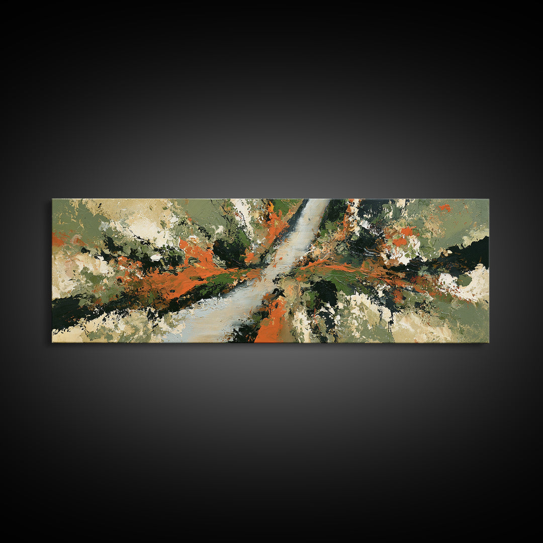 Garden Path with Thick Green and Orange Canvas Print, Expressionist Art, Blue Wall Art, Living Room Decor, Fine Art, Expression, EXP-3x1-6