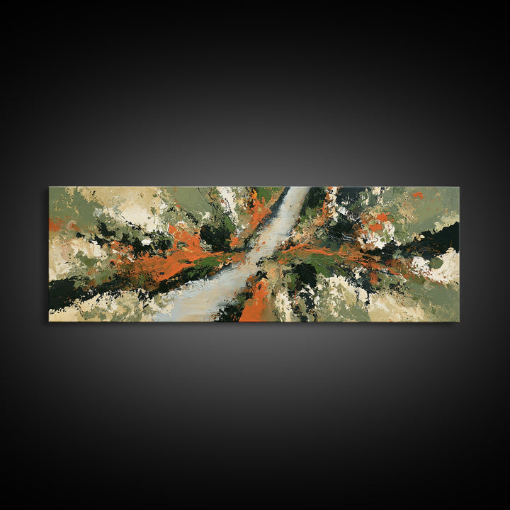 Garden Path with Thick Green and Orange Canvas Print, Expressionist Art, Blue Wall Art, Living Room Decor, Fine Art, Expression, EXP-3x1-6