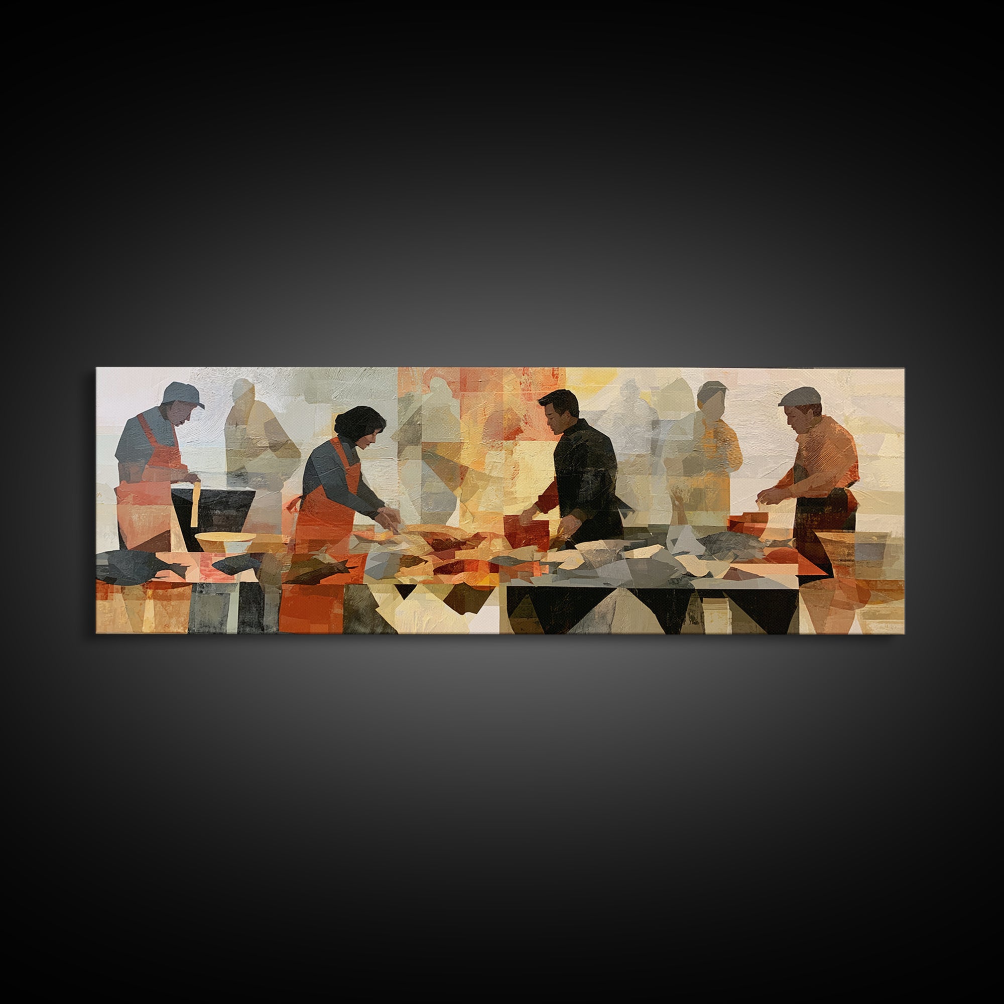 Fish Market Scene Canvas Print, Expressionist Art, Boho Decor, Living Room Decor, Fine Art, Expression, Digital Prints, EXP-3x1-62
