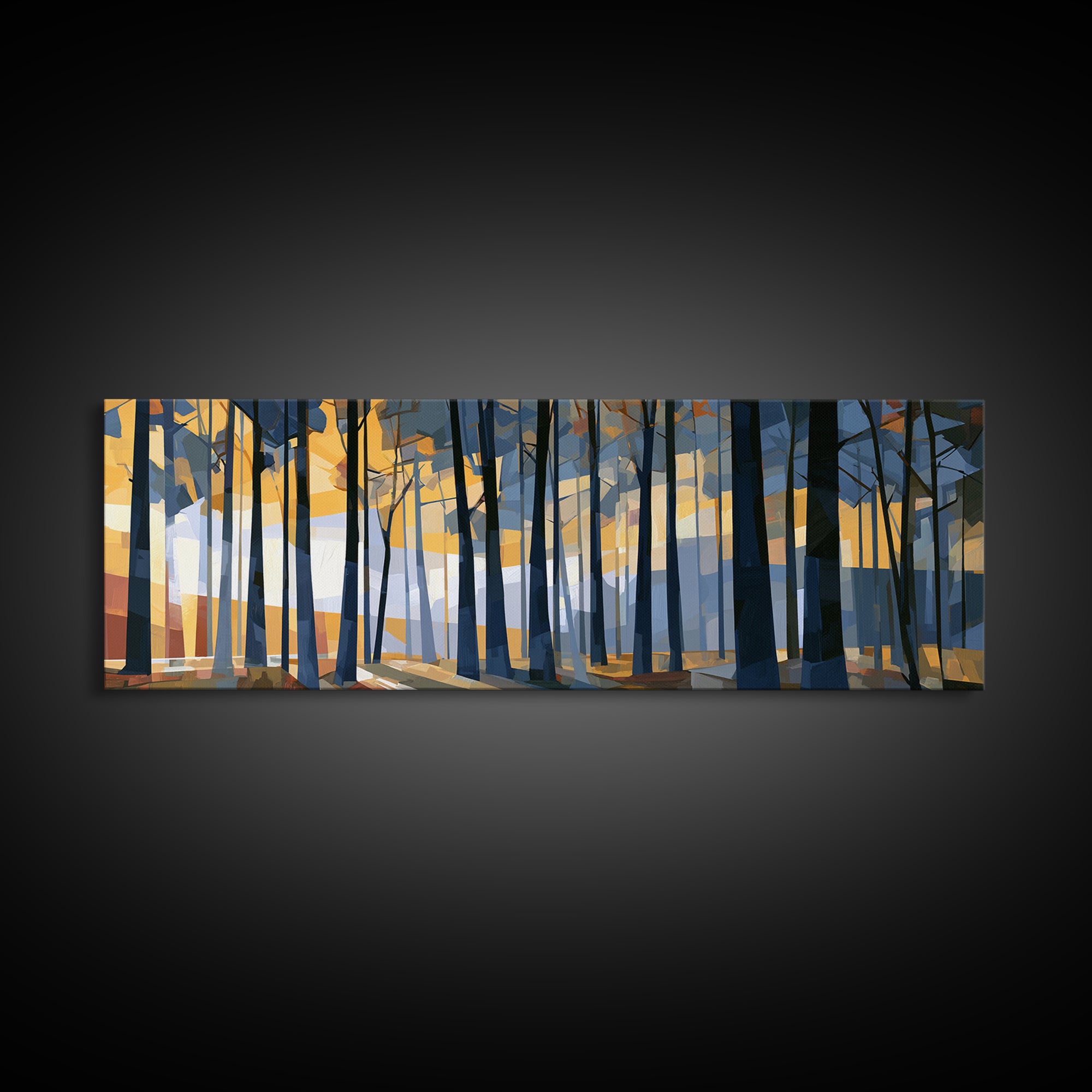 Dark Forest with Angular Trees and Yellow Canvas Print, Expressionist Art, Wall Art, Living Room Decor, Fine Art, Expression, EXP-3x1-70